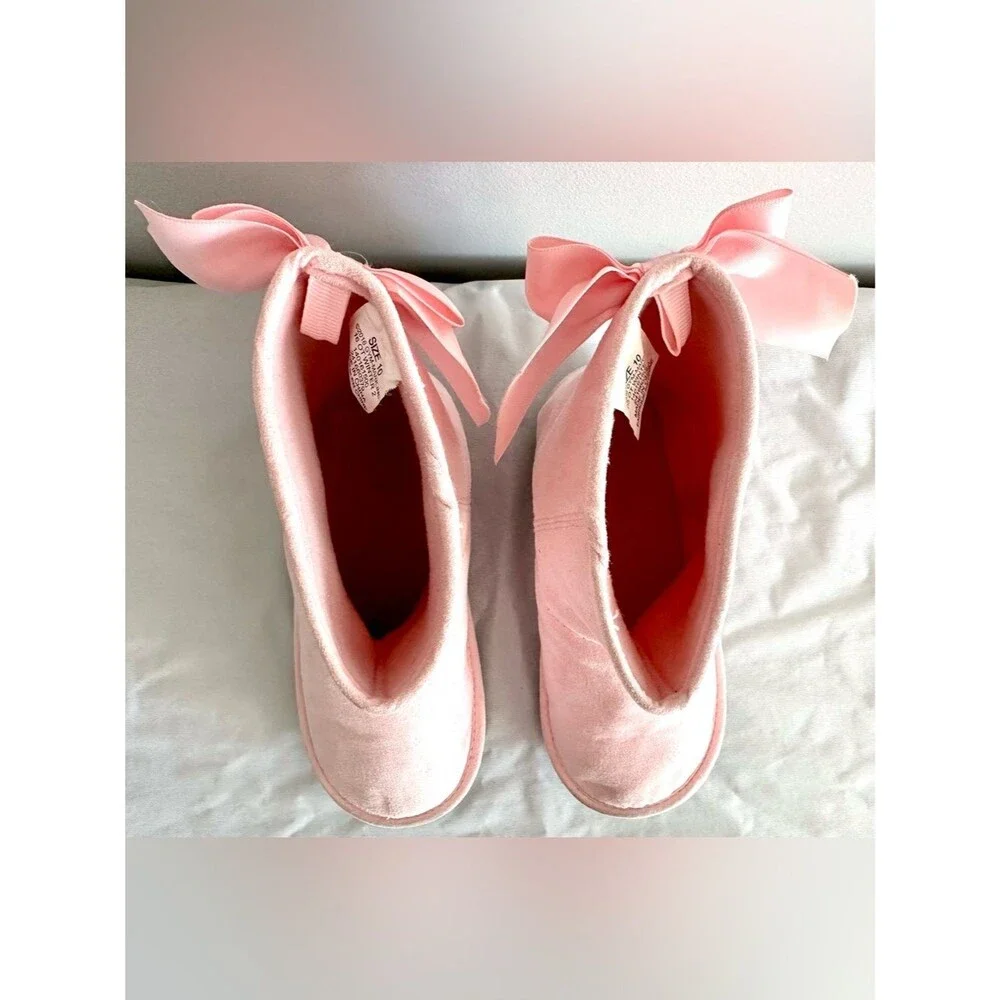 Gymboree Girls Pink Suede Boots Size 10 Mid Calf Bow Back Soft Sole